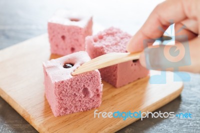 Steamed Cake On Wooden Plate Stock Photo