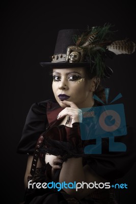 Steampunk Young Woman Emotional Portrait Stock Photo Steampunk Young Woman Emotional Portrait Stock Photo