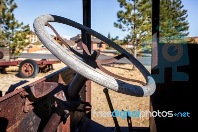 Steering Wheel On An Old Truck At Bryce In Utah Stock Photo