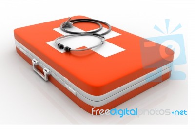 Stethoscope And First Aid Kit Isolated Stock Image