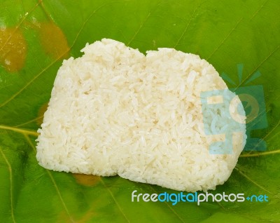 Stick Rice On Green Leaf Background Stock Photo