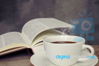 Still Life  Cup Of Coffee And Book Stock Photo