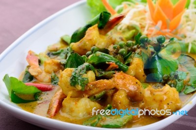Stir Fried Shrimp With Chili Paste, Thai Cuisine Stock Photo