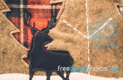 Stitched Fabric Reindeer Christmas Background Stock Photo