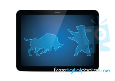 Stock Market Bull And Bear Tablet Stock Image
