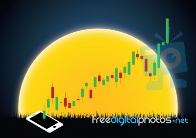 Stock Market Candle-stick Mobile Phone Moon Stock Image