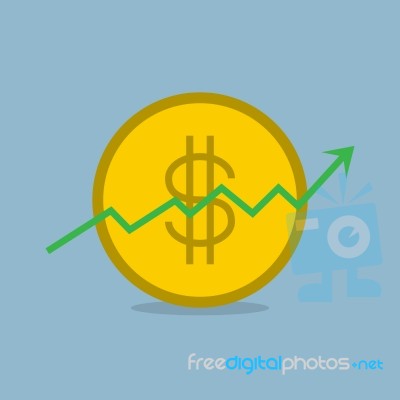 Stock Raise Up High With Dollar Coin Stock Image