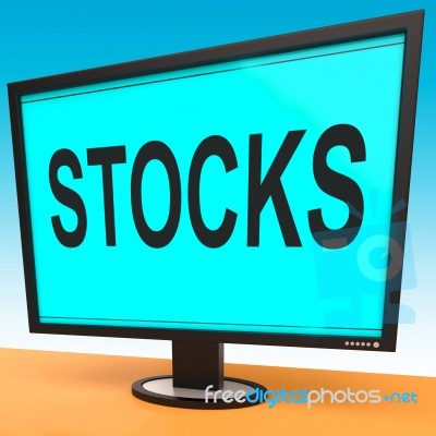 Stocks Screen Shows Shares And Stock Market Stock Image