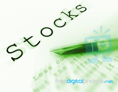 Stocks Word Displays Investing In Company And Shares Stock Image
