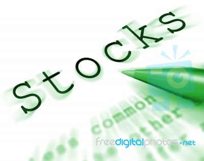 Stocks Word Displays Share Market And Investment Stock Image