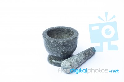 Stone Mortar And Pestle On White Background Stock Photo
