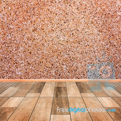 Stone Wall Interior With Wood Floor Foreground Stock Photo