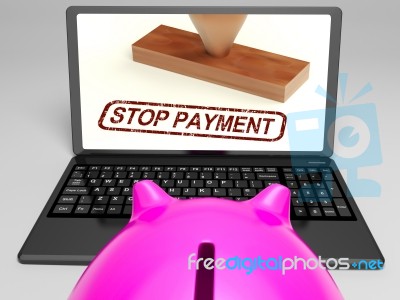 Stop Payment Stamp On Laptop Showing Rejected Stock Image