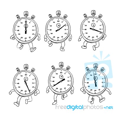 Stopwatch Running Run Cycle Drawing Sequence Stock Image