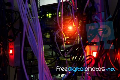 Storage Servers In Data Room Domestic Room Long Exposure Technique Stock Photo