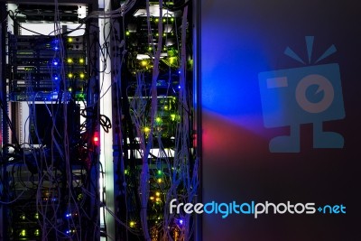 Storage Servers In Data Room Domestic Room Long Exposure Technique Stock Photo