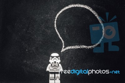 Stormtrooper With Speech Bubble Stock Photo