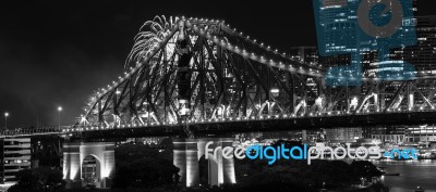 Story Bridge In Brisbane. Black And White Stock Photo