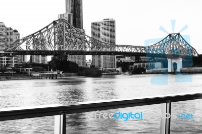 Story Bridge In Brisbane. Black And White Stock Photo