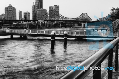 Story Bridge In Brisbane. Black And White Stock Photo