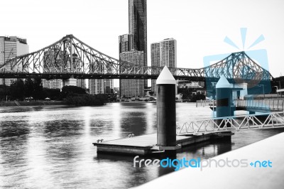 Story Bridge In Brisbane. Black And White Stock Photo