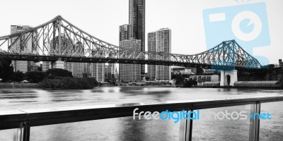 Story Bridge In Brisbane. Black And White Stock Photo