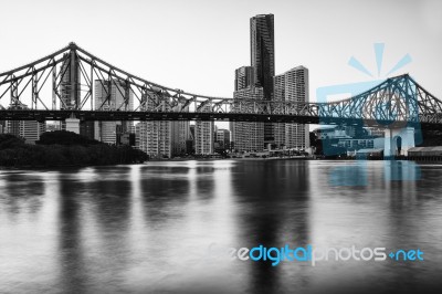 Story Bridge In Brisbane. Black And White Stock Photo