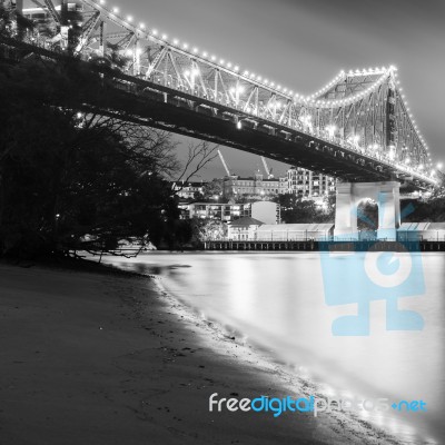 Story Bridge In Brisbane. Black And White Stock Photo