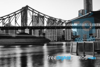 Story Bridge In Brisbane. Black And White Stock Photo