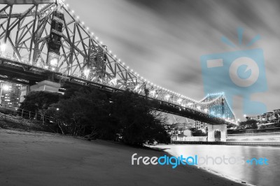 Story Bridge In Brisbane. Black And White Stock Photo