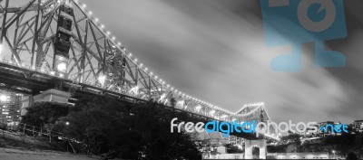 Story Bridge In Brisbane. Black And White Stock Photo