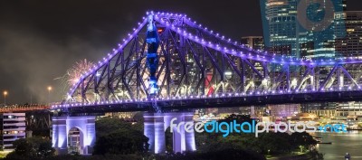 Story Bridge On New Years Eve 2016 In Brisbane Stock Photo