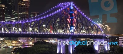 Story Bridge On New Years Eve 2016 In Brisbane Stock Photo