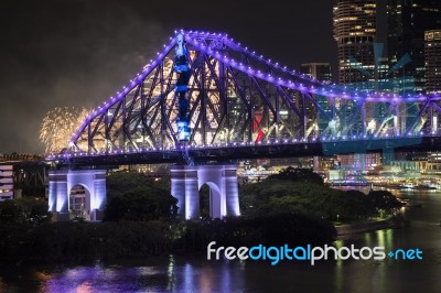 Story Bridge On New Years Eve 2016 In Brisbane Stock Photo