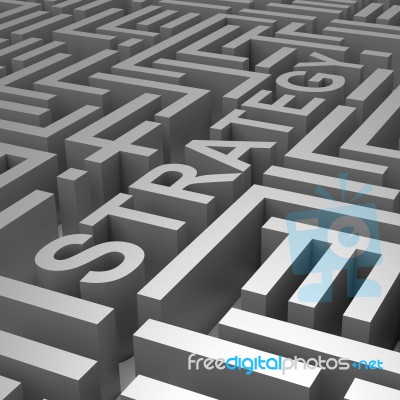 Strategy Word In Maze Shows Blueprint Or Plan Stock Image