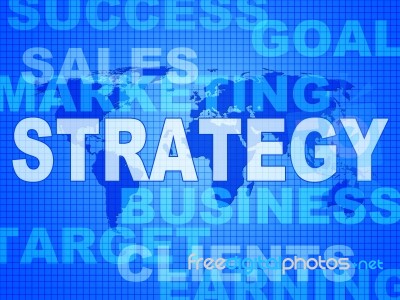 Strategy Words Indicates Solutions Vision And Trade Stock Image