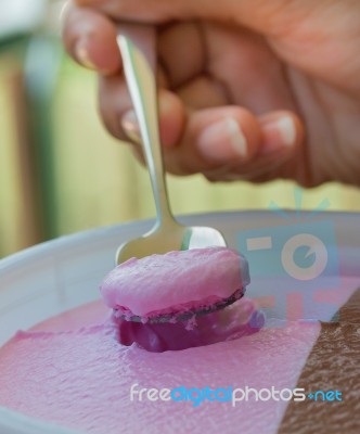 Strawberry Ice Cream Shows Frozen Yogurt And Creamy Stock Photo