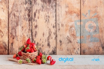 Strawberry On The Old Wooden Stock Photo