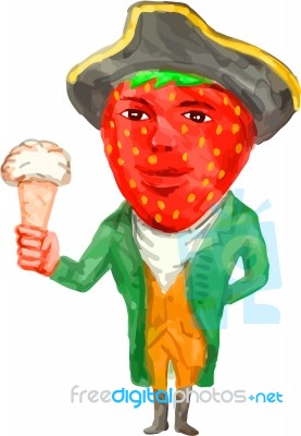 Strawberry Tricorn Hat Ice Cream Victorian Gentleman Watercolor Stock Image