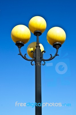 Street Lamp Balls On Blue Sky Stock Photo