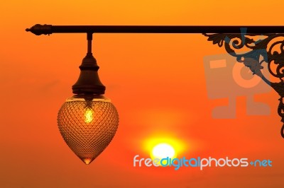 Street Light At Sunset Stock Photo