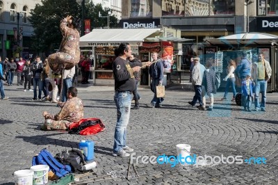 Street Performers Iat The Entrance To  Wenceslas Square In Pragu… Stock Photo