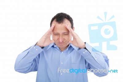 Stressed Business Man With A Headache, Isolated Over White Stock Photo