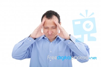 Stressed Business Man With A Headache, Isolated Over White Stock Photo Stressed Business Man With A Headache, Isolated Over White Stock Photo