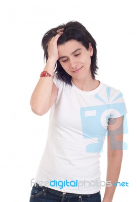 Stressed Casual Woman Stock Photo