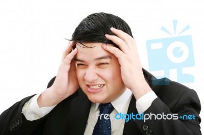 Stressed Man Portrait Isolated On White Background Stock Photo