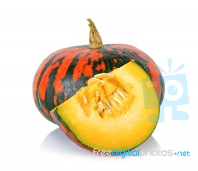 Striped Pumpkin Isolated On The White Background Stock Photo