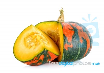 Striped Pumpkin Isolated On The White Background Stock Photo