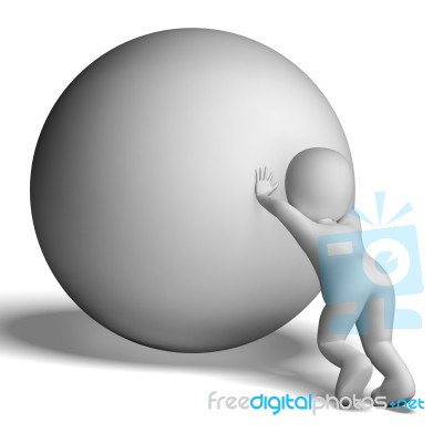 Struggling Uphill Man With Ball Showing Determination Stock Image