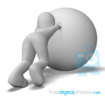 Struggling Uphill Man With Ball Shows Determination Stock Image